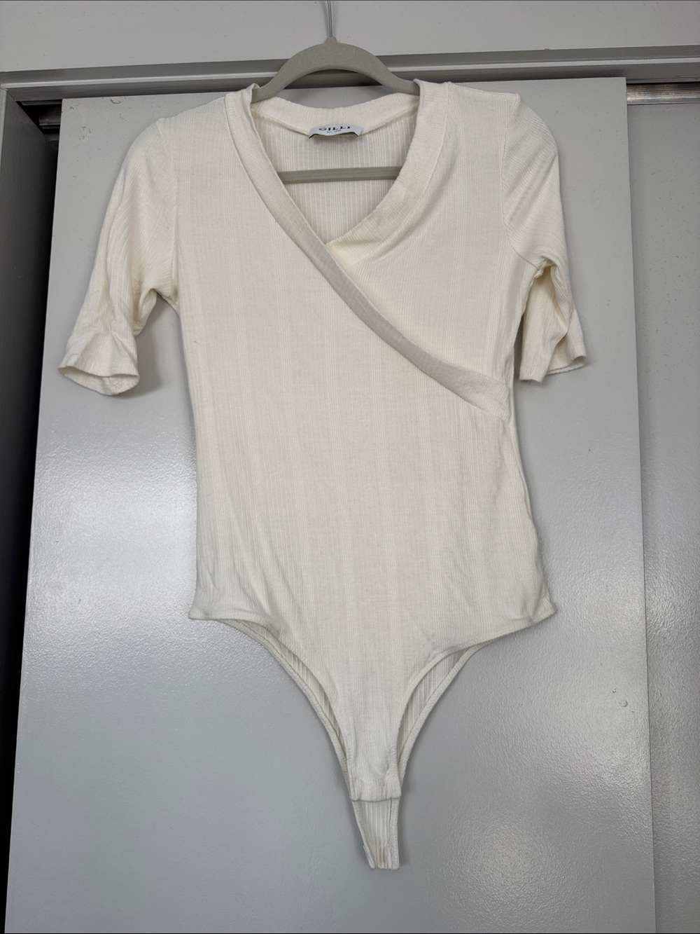 Cream Ribbed Wrap-Style body suit - Picture 3 of 4